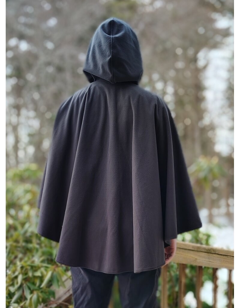 Cloakmakers.com 5943-Washable Almost Black Fleece Ruana Cloak w/ Rain Resistance & Silver Tone Clasp