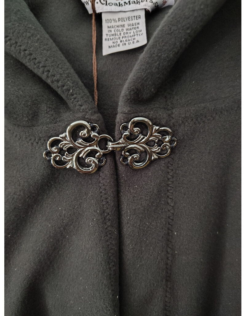 Cloakmakers.com 5943-Washable Black Fleece Ruana Cloak w/ Rain Resistance & Silver Tone Clasp