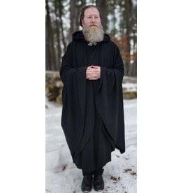 Cloakmakers.com 5945-Washable Black Wool Cloak w/ Blue Velvet Hood Lining & Triple Medallion Clasp