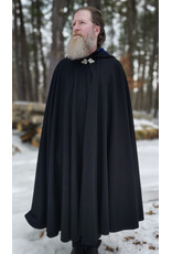 Cloakmakers.com 5945-Washable Black Wool Cloak w/ Blue Velvet Hood Lining & Triple Medallion Clasp