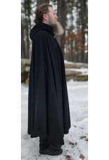 Cloakmakers.com 5945-Washable Black Wool Cloak w/ Blue Velvet Hood Lining & Triple Medallion Clasp