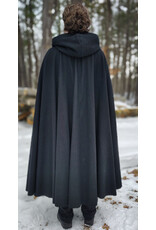Cloakmakers.com 5945-Washable Black Wool Cloak w/ Blue Velvet Hood Lining & Triple Medallion Clasp