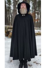 Cloakmakers.com 5945-Washable Black Wool Cloak w/ Blue Velvet Hood Lining & Triple Medallion Clasp