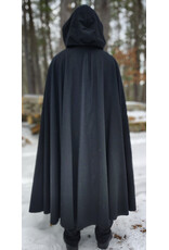 Cloakmakers.com 5945-Washable Black Wool Cloak w/ Blue Velvet Hood Lining & Triple Medallion Clasp