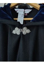 Cloakmakers.com 5945-Washable Black Wool Cloak w/ Blue Velvet Hood Lining & Triple Medallion Clasp