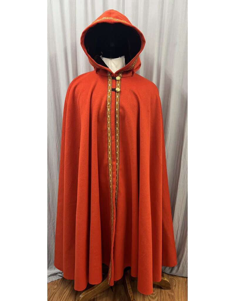 Cloakmakers.com 5435 - Burnt Orange Full Circle Cloak w/ Long Diamond Trim and Brown Velvet Hood Lining