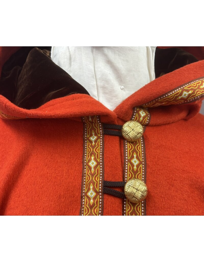 Cloakmakers.com 5435 - Burnt Orange Full Circle Cloak w/ Long Diamond Trim and Brown Velvet Hood Lining