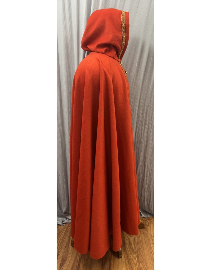 Cloakmakers.com 5435 - Burnt Orange Full Circle Cloak w/ Long Diamond Trim and Brown Velvet Hood Lining