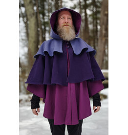 Cloakmakers.com 5946-Washable Triple Purple Wool Cloak w/ Double Mantle & Triple Button & Loop closure