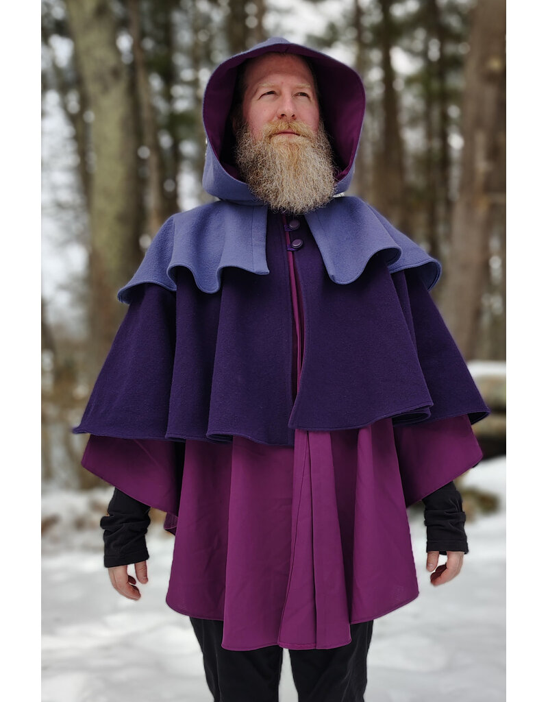 Cloakmakers.com 5946-Washable Triple Purple Wool Cloak w/ Double Mantle & Triple Button & Loop closure