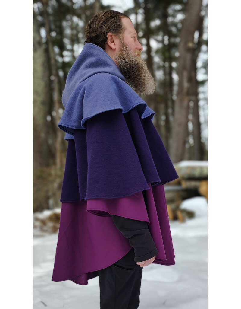 Cloakmakers.com 5946-Washable Triple Purple Wool Cloak w/ Double Mantle & Triple Button & Loop closure