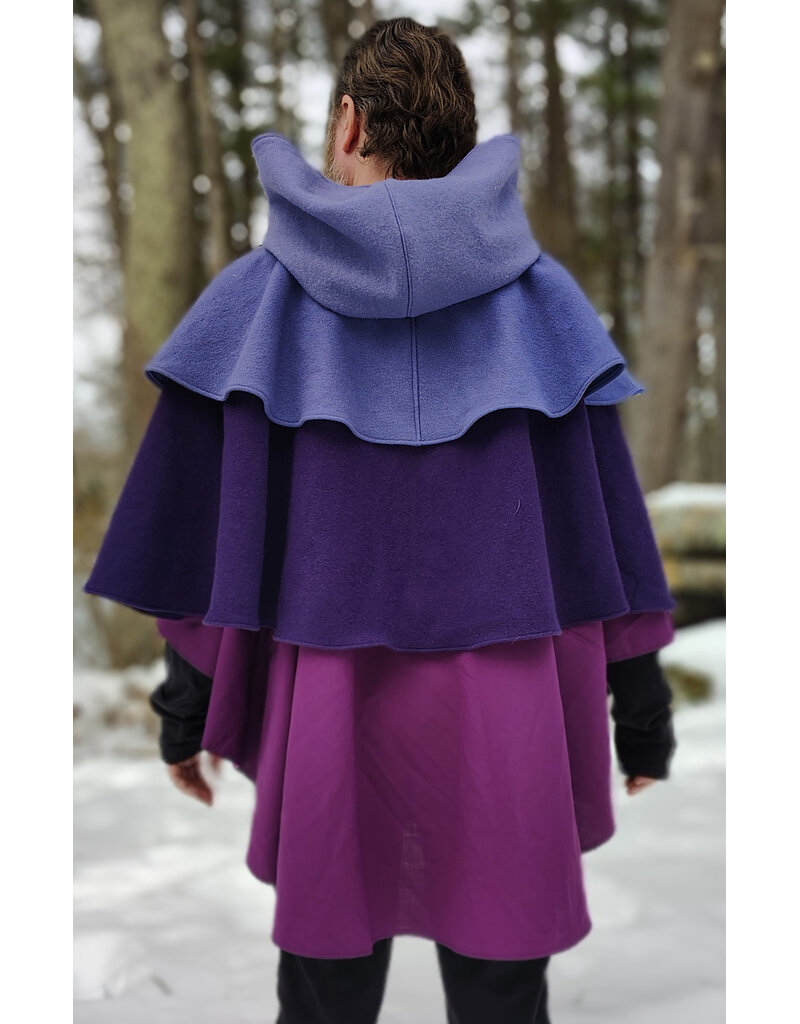 Cloakmakers.com 5946-Washable Triple Purple Wool Cloak w/ Double Mantle & Triple Button & Loop closure