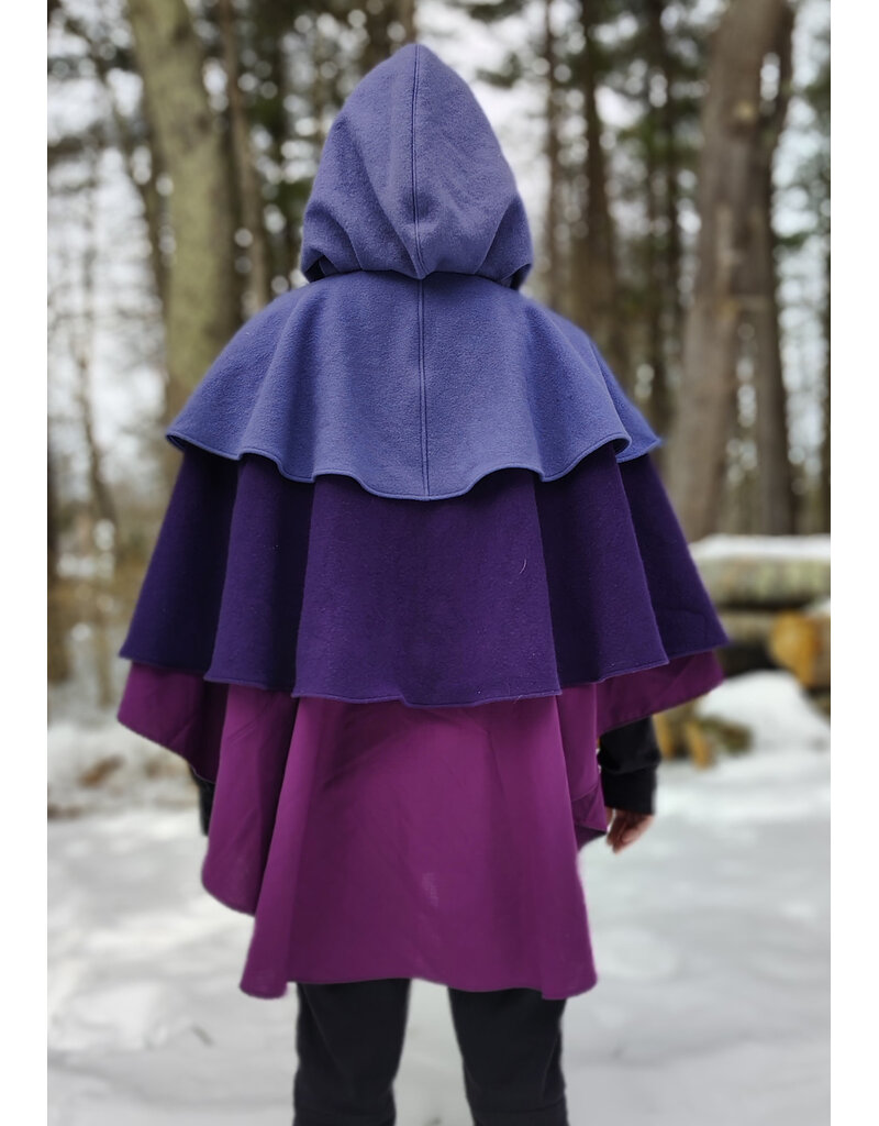 Cloakmakers.com 5946-Washable Triple Purple Wool Cloak w/ Double Mantle & Triple Button & Loop closure