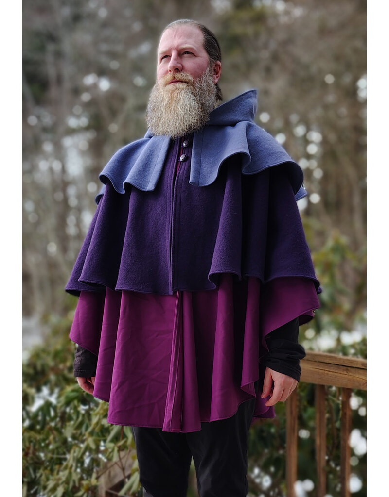 Cloakmakers.com 5946-Washable Triple Purple Wool Cloak w/ Double Mantle & Triple Button & Loop closure