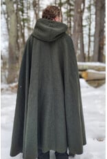 Cloakmakers.com 5947-Washable Green Wool Blend Ranger Cloak w/ Dark Green Velveteen Hood Lining, & Gold Tone Triple Medallion Clasp