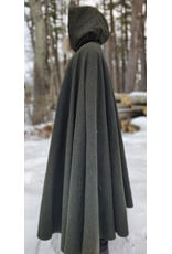 Cloakmakers.com 5947-Washable Green Wool Blend Ranger Cloak w/ Dark Green Velveteen Hood Lining, & Gold Tone Triple Medallion Clasp
