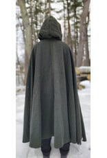 Cloakmakers.com 5947-Washable Green Wool Blend Ranger Cloak w/ Dark Green Velveteen Hood Lining, & Gold Tone Triple Medallion Clasp