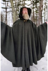 Cloakmakers.com 5947-Washable Green Wool Blend Ranger Cloak w/ Dark Green Velveteen Hood Lining, & Gold Tone Triple Medallion Clasp