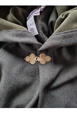 Cloakmakers.com 5947-Washable Green Wool Blend Ranger Cloak w/ Dark Green Velveteen Hood Lining, & Gold Tone Triple Medallion Clasp