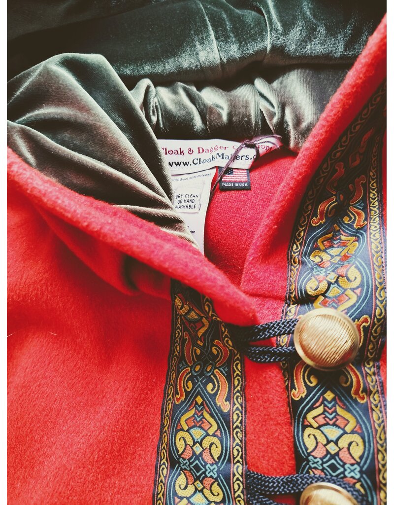 Cloakmakers.com 5436 - Burnt Orange Ruana Cloak w/ Olive Green Hood Lining