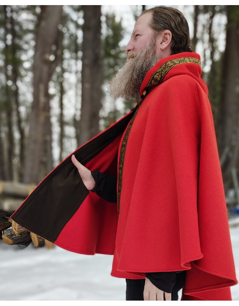 Cloakmakers.com 5436 - Burnt Orange Ruana Cloak w/ Olive Green Hood Lining