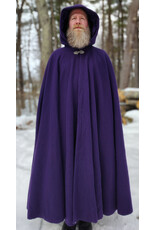 Cloakmakers.com 5948-Washable Rich Purple Wool Cloak w/ Purple Velvet Hood Lining & Gothic Rose Clasp
