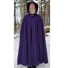 Cloakmakers.com 5948-Washable Rich Purple Wool Cloak w/ Purple Velvet Hood Lining & Gothic Rose Clasp