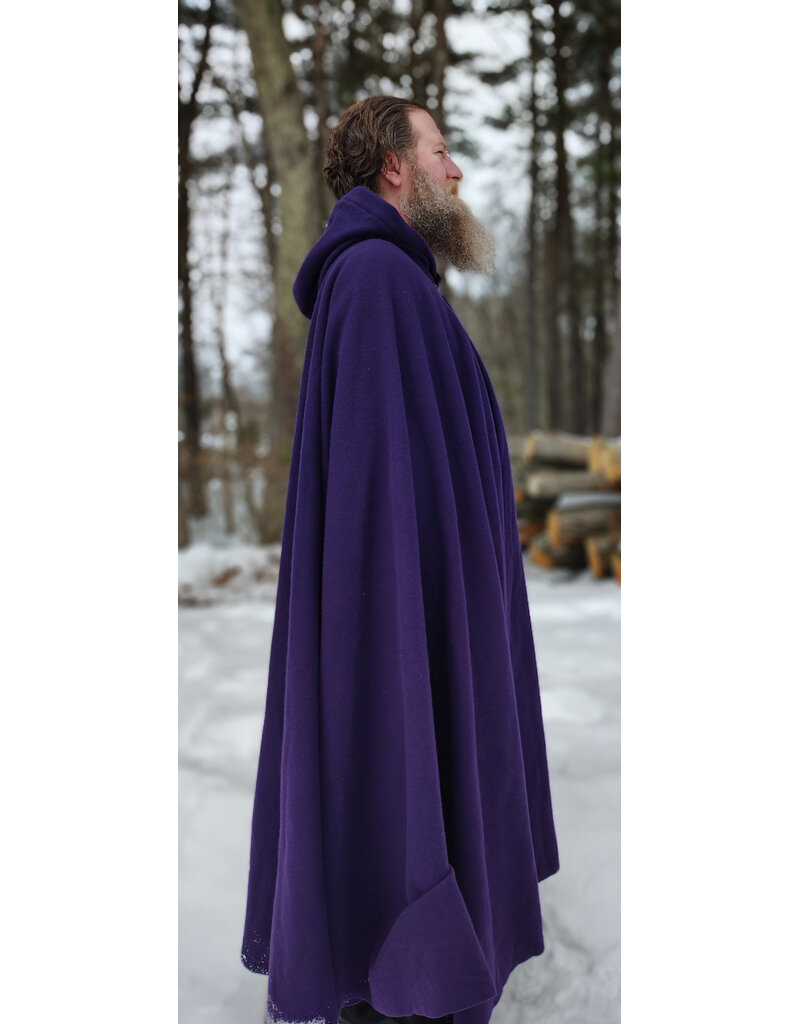 Cloakmakers.com 5948-Washable Rich Purple Wool Cloak w/ Purple Velvet Hood Lining & Gothic Rose Clasp
