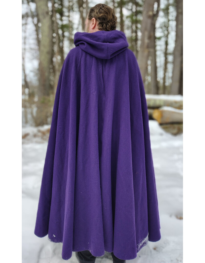Cloakmakers.com 5948-Washable Rich Purple Wool Cloak w/ Purple Velvet Hood Lining & Gothic Rose Clasp