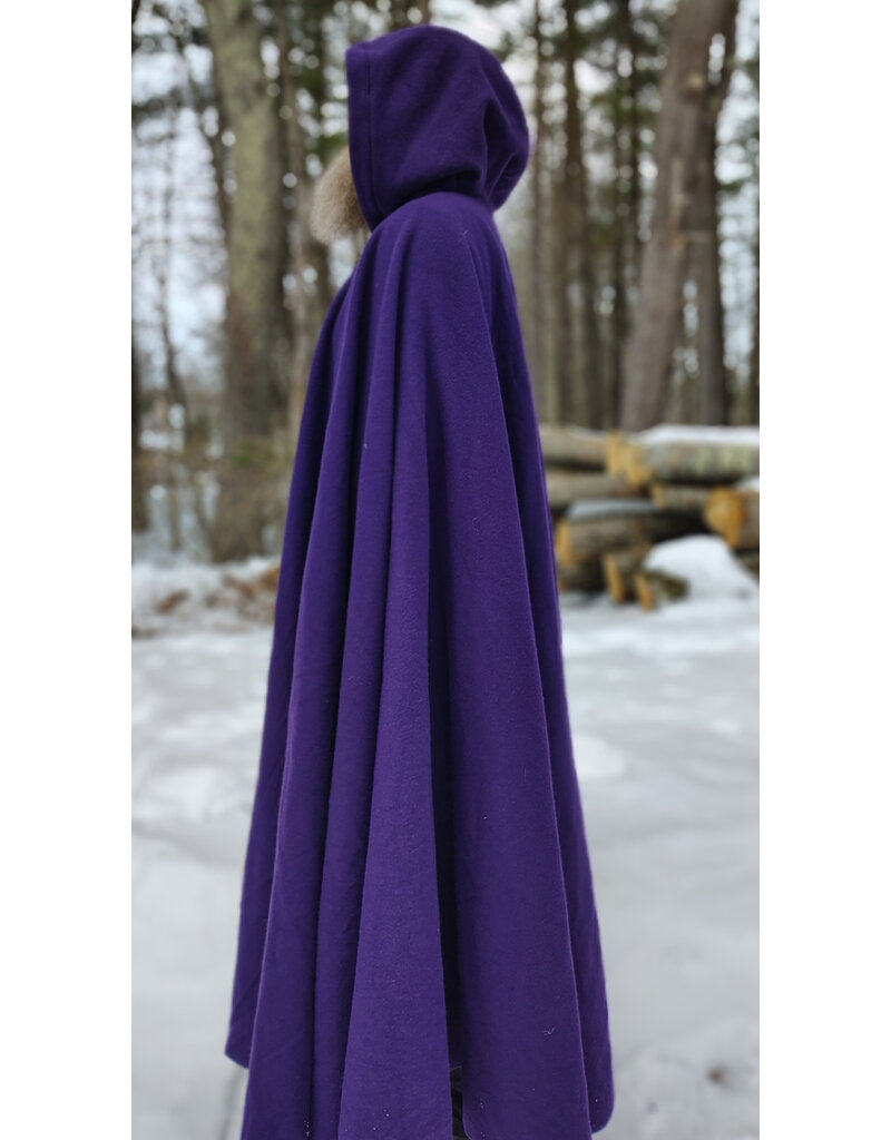 Cloakmakers.com 5948-Washable Rich Purple Wool Cloak w/ Purple Velvet Hood Lining & Gothic Rose Clasp