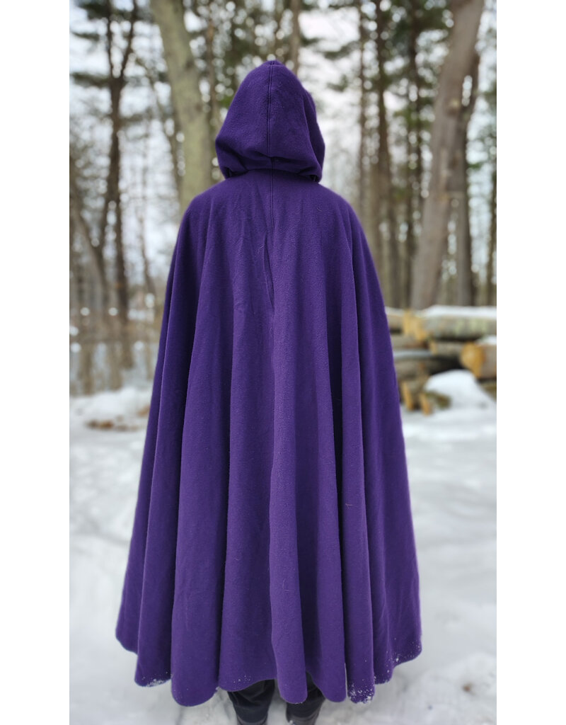 Cloakmakers.com 5948-Washable Rich Purple Wool Cloak w/ Purple Velvet Hood Lining & Gothic Rose Clasp
