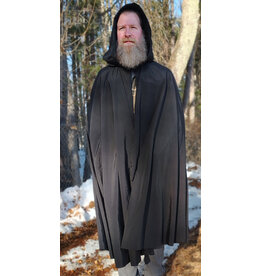 Cloakmakers.com 5954-Washable Very Lightweight Black Nylon Raincloak w/ Black Velvet Hood Lining