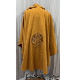 Cloakmakers.com 5611-Washable Amber Wool Blend Cloak w/Sword Dragon Embroidery,  Black Velvet Hood Lining & Pale Yellow Pockets