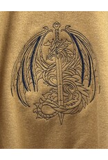 Cloakmakers.com 5611-Washable Amber Wool Blend Cloak w/Sword Dragon Embroidery,  Black Velvet Hood Lining & Pale Yellow Pockets