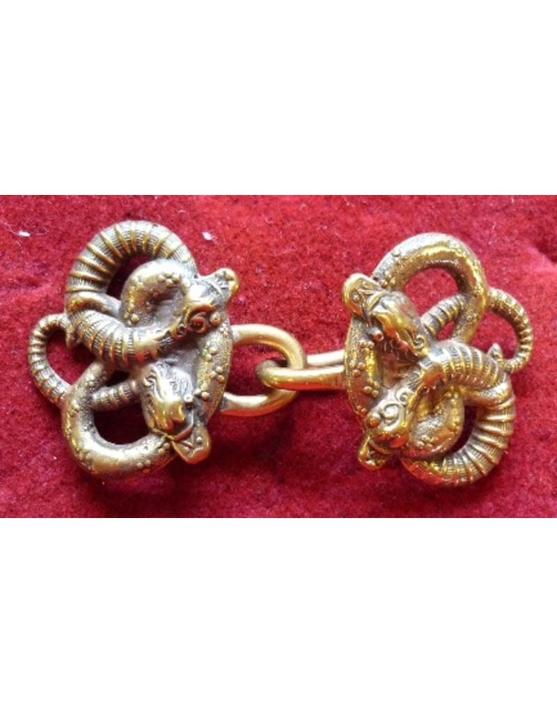 Cloakmakers.com Celtic Snakes, Small Cloak Clasp - Raw Brass