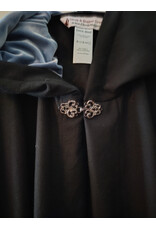 Cloakmakers.com 5955-Washable Medium Weight Black Wool Cloak w/ Light Blue Velvet Hood Lining & Dragon and Sword Embroidery