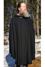 Cloakmakers.com 5955-Washable Medium Weight Black Wool Cloak w/ Light Blue Velvet Hood Lining & Dragon and Sword Embroidery
