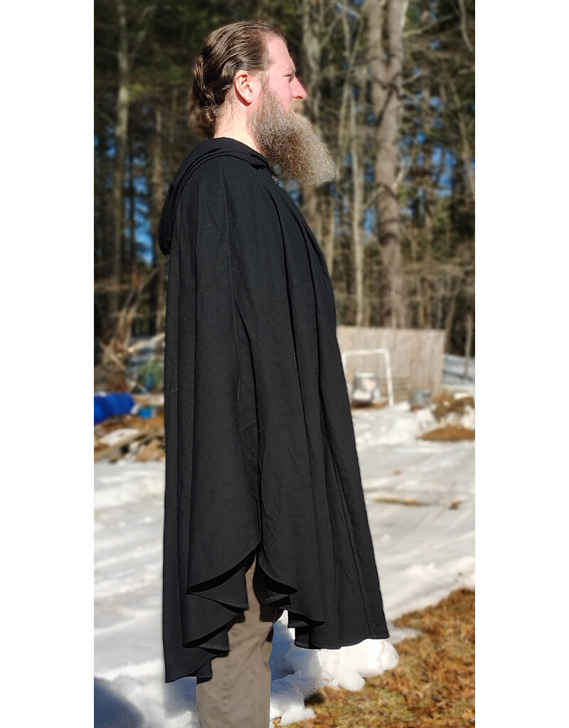 Cloakmakers.com 5955-Washable Medium Weight Black Wool Cloak w/ Light Blue Velvet Hood Lining & Dragon and Sword Embroidery
