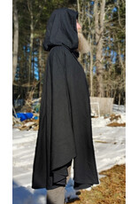 Cloakmakers.com 5955-Washable Medium Weight Black Wool Cloak w/ Light Blue Velvet Hood Lining & Dragon and Sword Embroidery