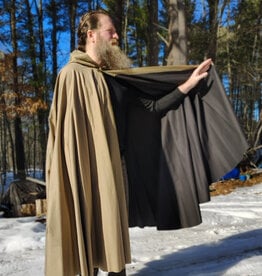 Cloakmakers.com 5956-Washable Tan Cotton Cloak w/ Black Interior & Antique Bronze Clasp