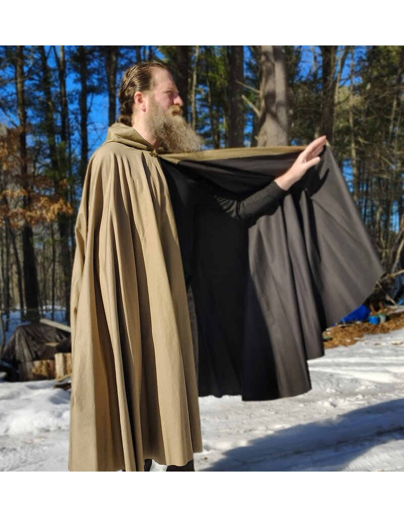 Cloakmakers.com 5956-Washable Tan Cotton Cloak w/ Black Interior & Antique Bronze Clasp