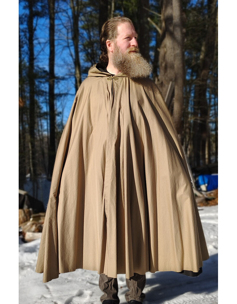 Cloakmakers.com 5956-Washable Tan Cotton Cloak w/ Black Interior & Antique Bronze Clasp