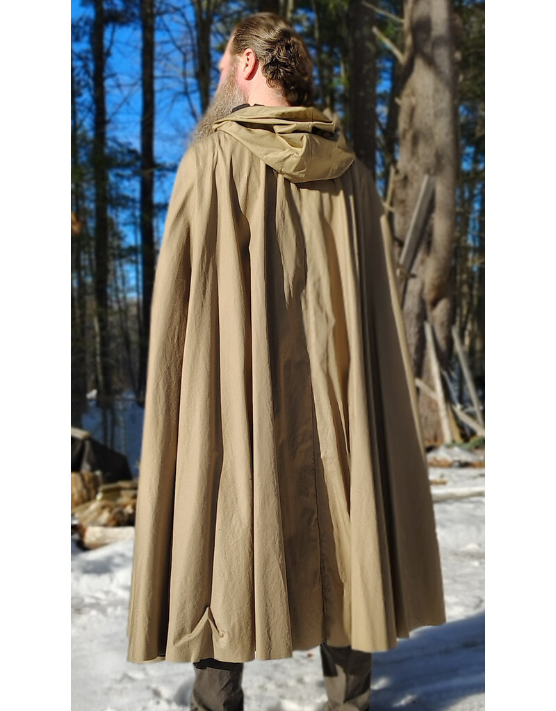 Cloakmakers.com 5956-Washable Tan Cotton Cloak w/ Black Interior & Antique Bronze Clasp