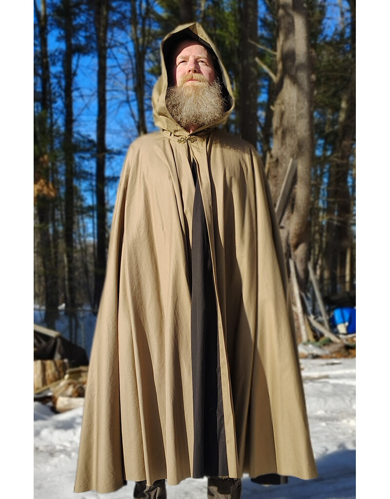 Cloakmakers.com 5956-Washable Tan Cotton Cloak w/ Black Interior & Antique Bronze Clasp
