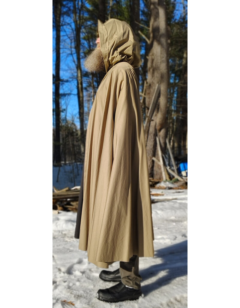 Cloakmakers.com 5956-Washable Tan Cotton Cloak w/ Black Interior & Antique Bronze Clasp