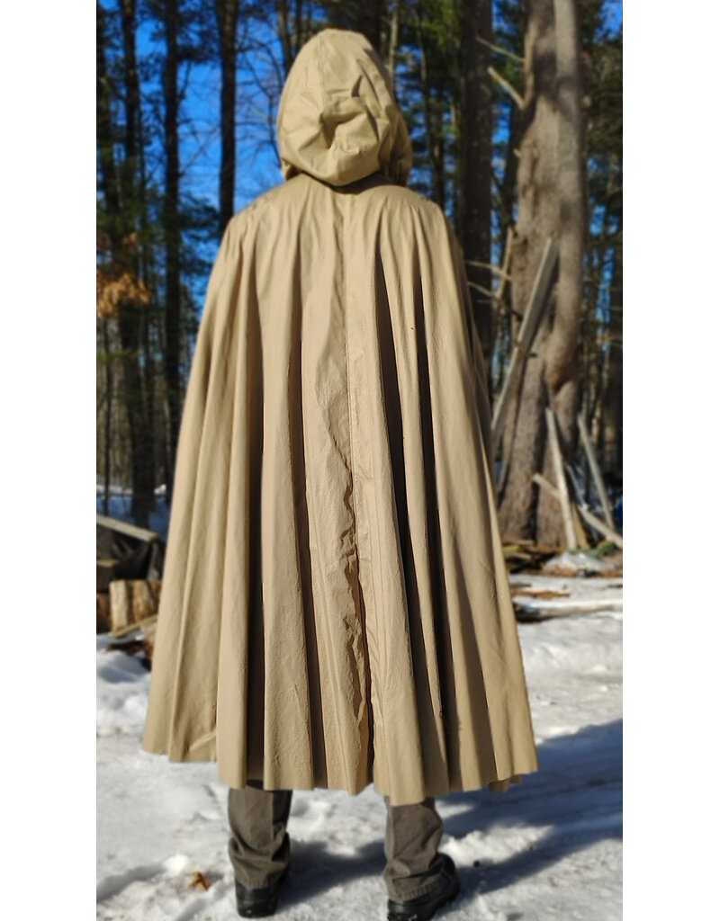 Cloakmakers.com 5956-Washable Tan Cotton Cloak w/ Black Interior & Antique Bronze Clasp