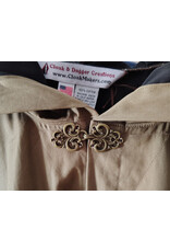 Cloakmakers.com 5956-Washable Tan Cotton Cloak w/ Black Interior & Antique Bronze Clasp