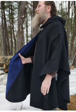 Cloakmakers.com 5957-Washable Black Wool Blend Cloak w/ Blue Velvet Hood Lining & Pockets