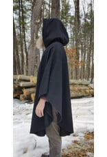Cloakmakers.com 5957-Washable Black Wool Blend Cloak w/ Blue Velvet Hood Lining & Pockets