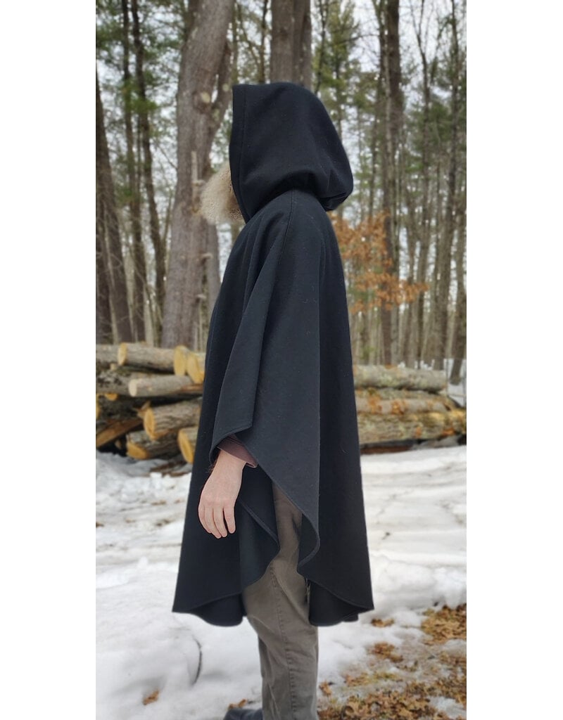 Cloakmakers.com 5957-Washable Black Wool Blend Cloak w/ Blue Velvet Hood Lining & Pockets
